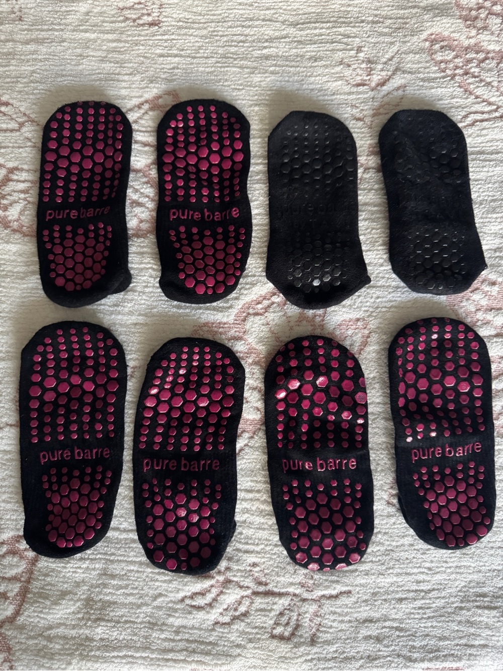 Pure Barre Black No-Show Grip Socks with Pink Silicone Dots